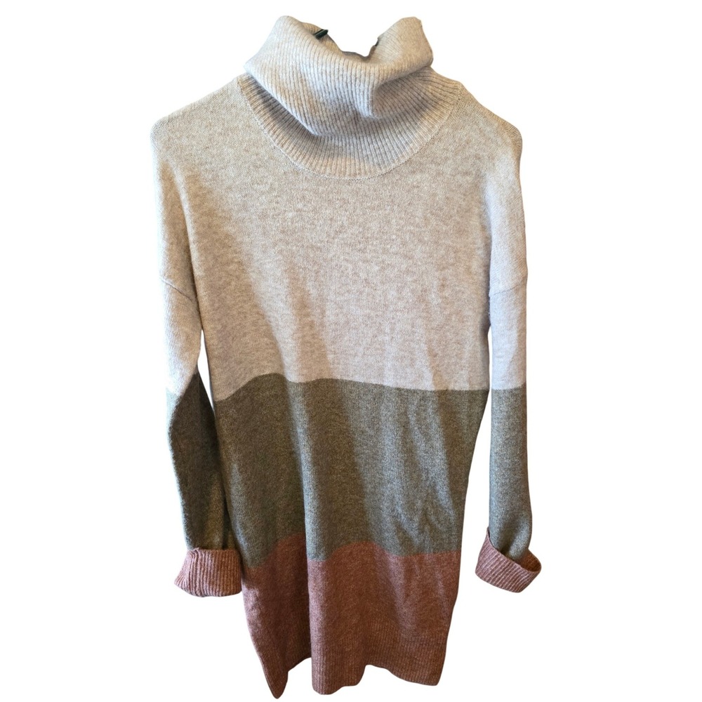 Rachel Zoe Womens Colorblock Turtleneck Sweater Dress Long Sleeve Midi XS Boho